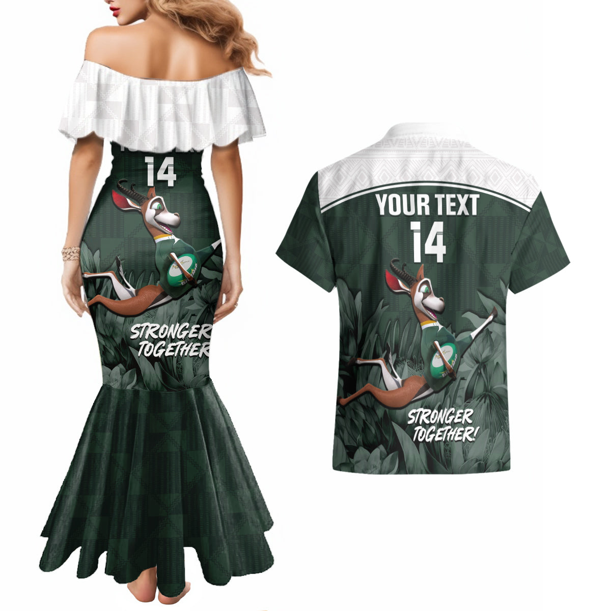 Custom South Africa Rugby Couples Matching Mermaid Dress and Hawaiian Shirt Springboks 4th Champions World Cup Proud Bokke - Wonder Print Shop