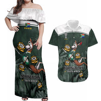 Custom South Africa Rugby Couples Matching Off Shoulder Maxi Dress and Hawaiian Shirt Springboks 4th Champions World Cup Proud Bokke - Wonder Print Shop