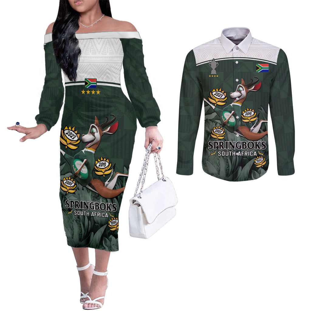 custom-south-africa-rugby-couples-matching-off-the-shoulder-long-sleeve-dress-and-long-sleeve-button-shirt-springboks-4th-champions-world-cup-proud-bokke