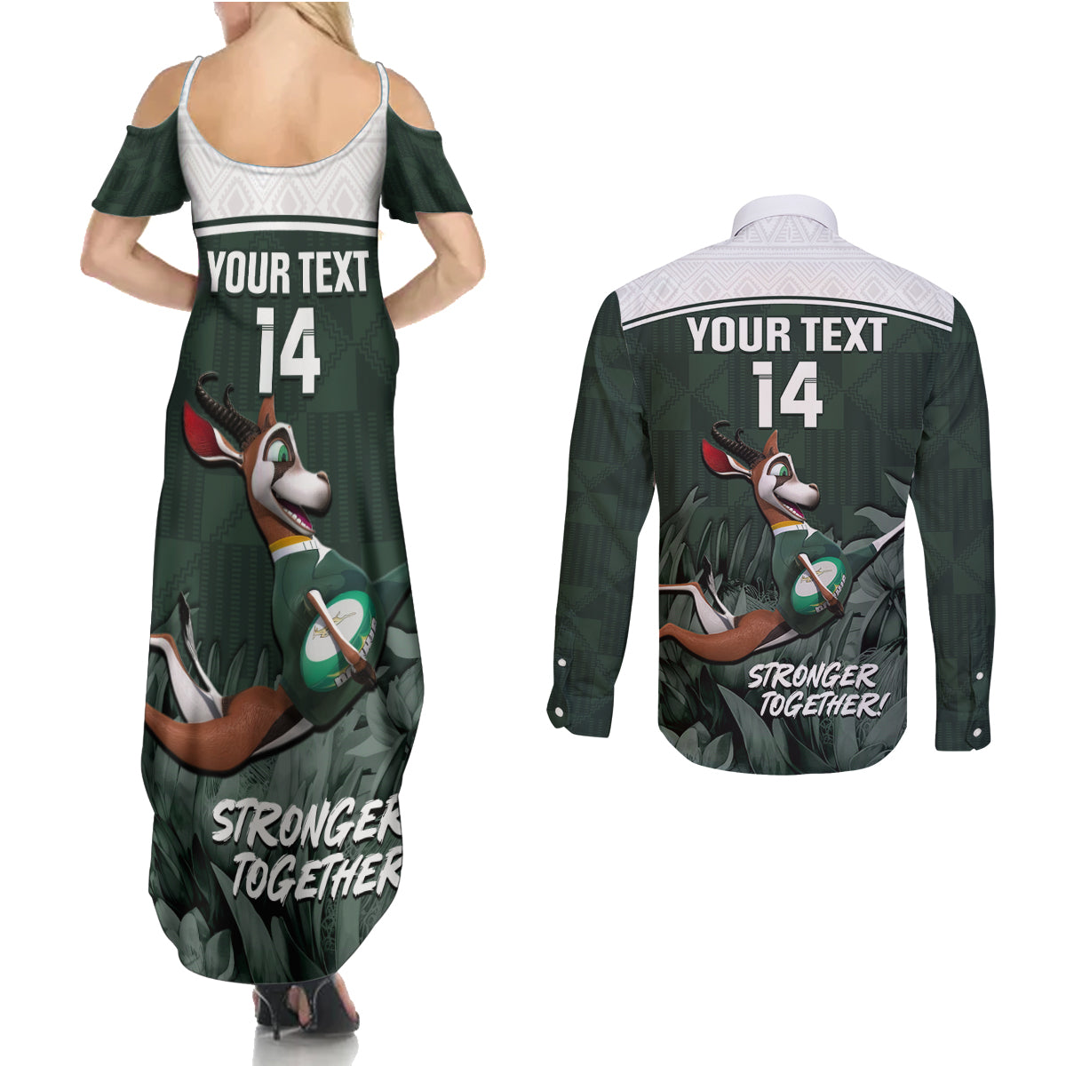 Custom South Africa Rugby Couples Matching Summer Maxi Dress and Long Sleeve Button Shirt Springboks 4th Champions World Cup Proud Bokke - Wonder Print Shop