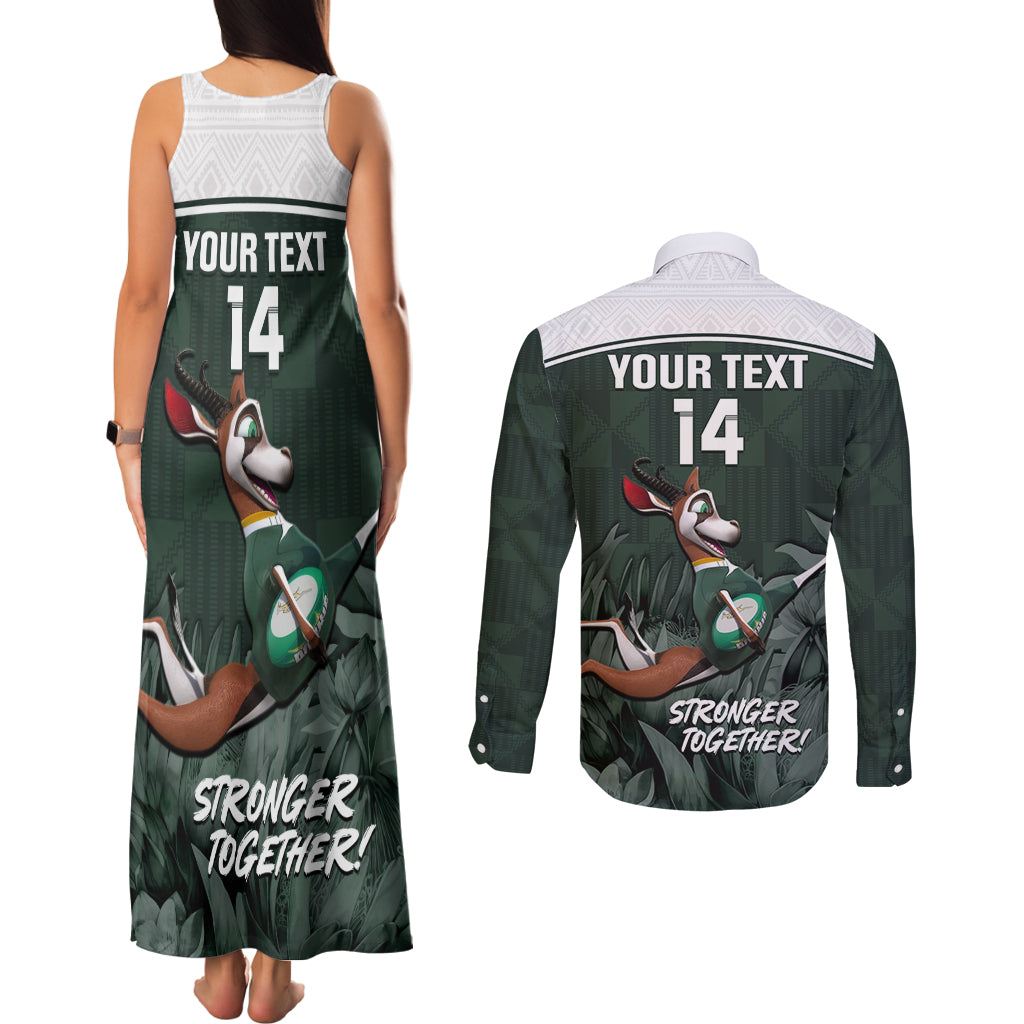 Custom South Africa Rugby Couples Matching Tank Maxi Dress and Long Sleeve Button Shirt Springboks 4th Champions World Cup Proud Bokke - Wonder Print Shop