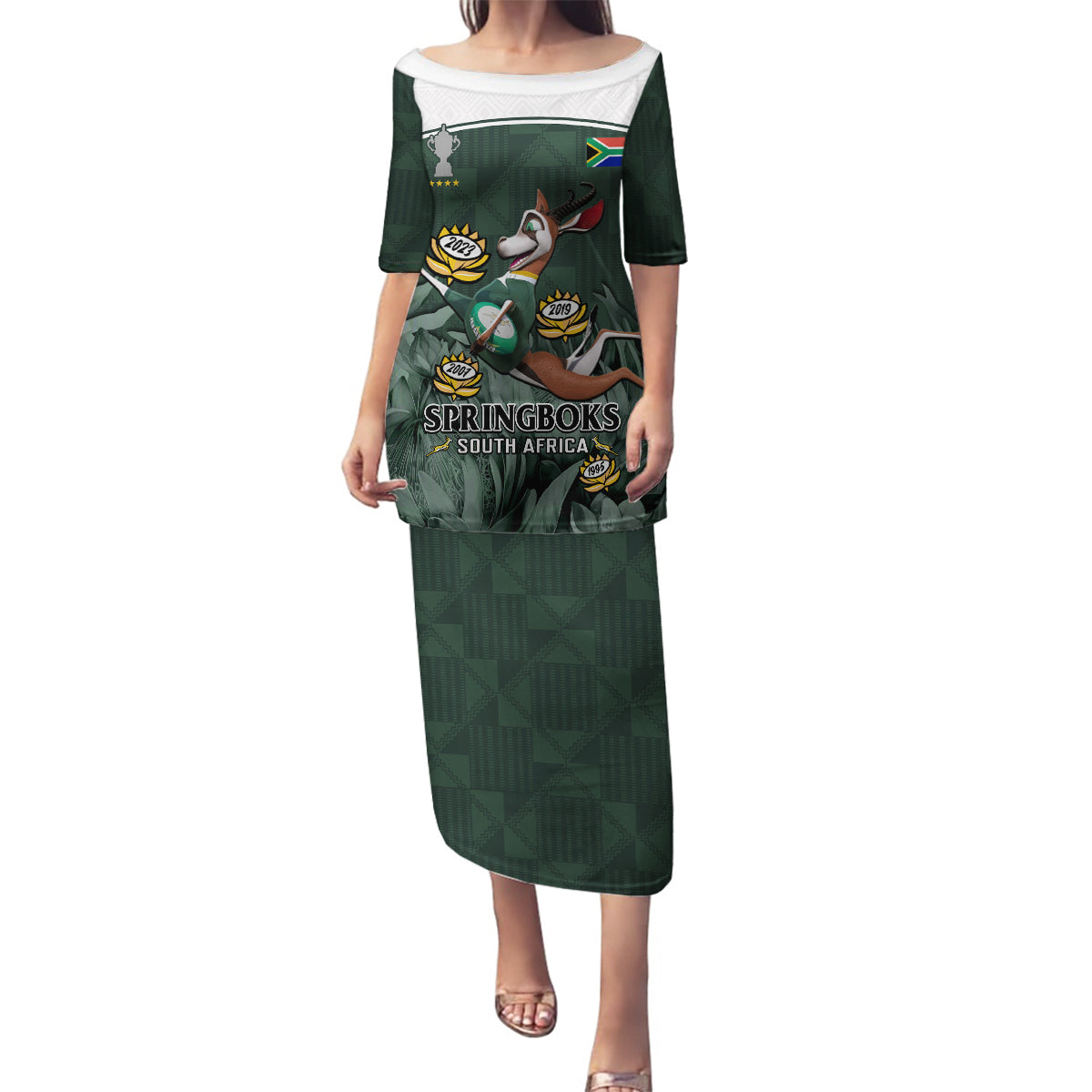 Custom South Africa Rugby Family Matching Puletasi Dress and Hawaiian Shirt Springboks 4th Champions World Cup Proud Bokke - Wonder Print Shop