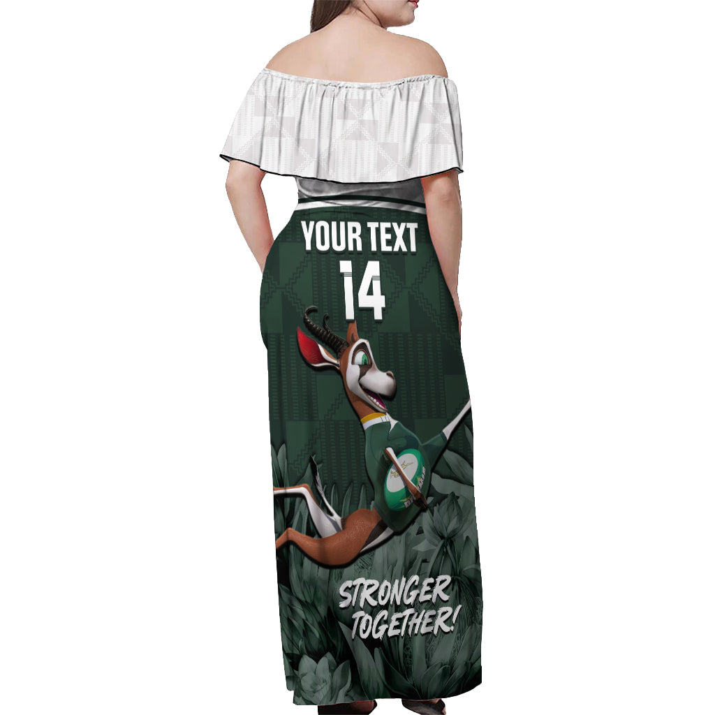 Custom South Africa Rugby Off Shoulder Maxi Dress Springboks 4th Champions World Cup Proud Bokke - Wonder Print Shop