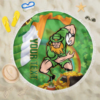 Personalised Ireland Rugby 2025 Beach Blanket Irish Leprechaun Saint Patrick's Day