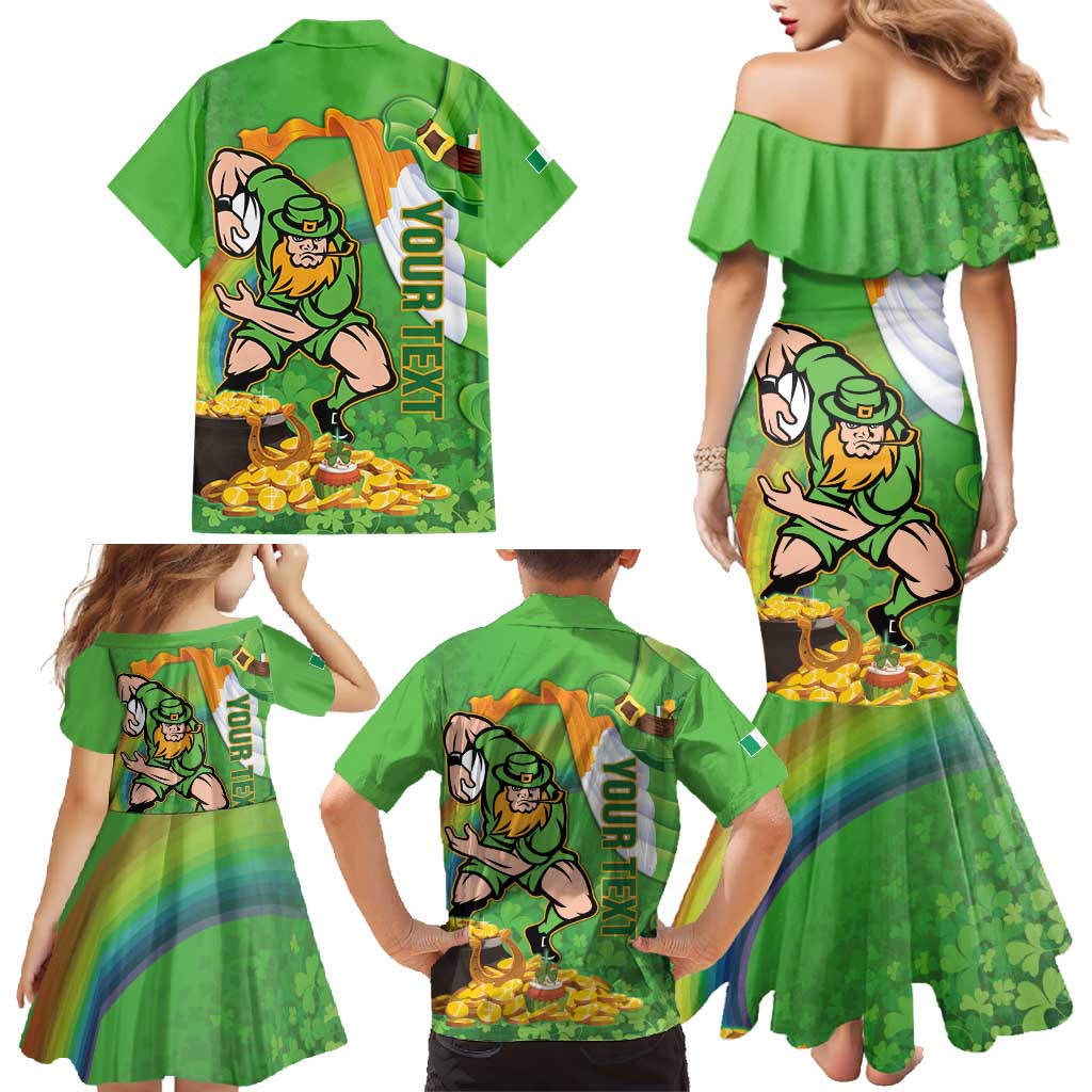 Personalised Ireland Rugby 2025 Family Matching Mermaid Dress and Hawaiian Shirt Irish Leprechaun Saint Patrick's Day