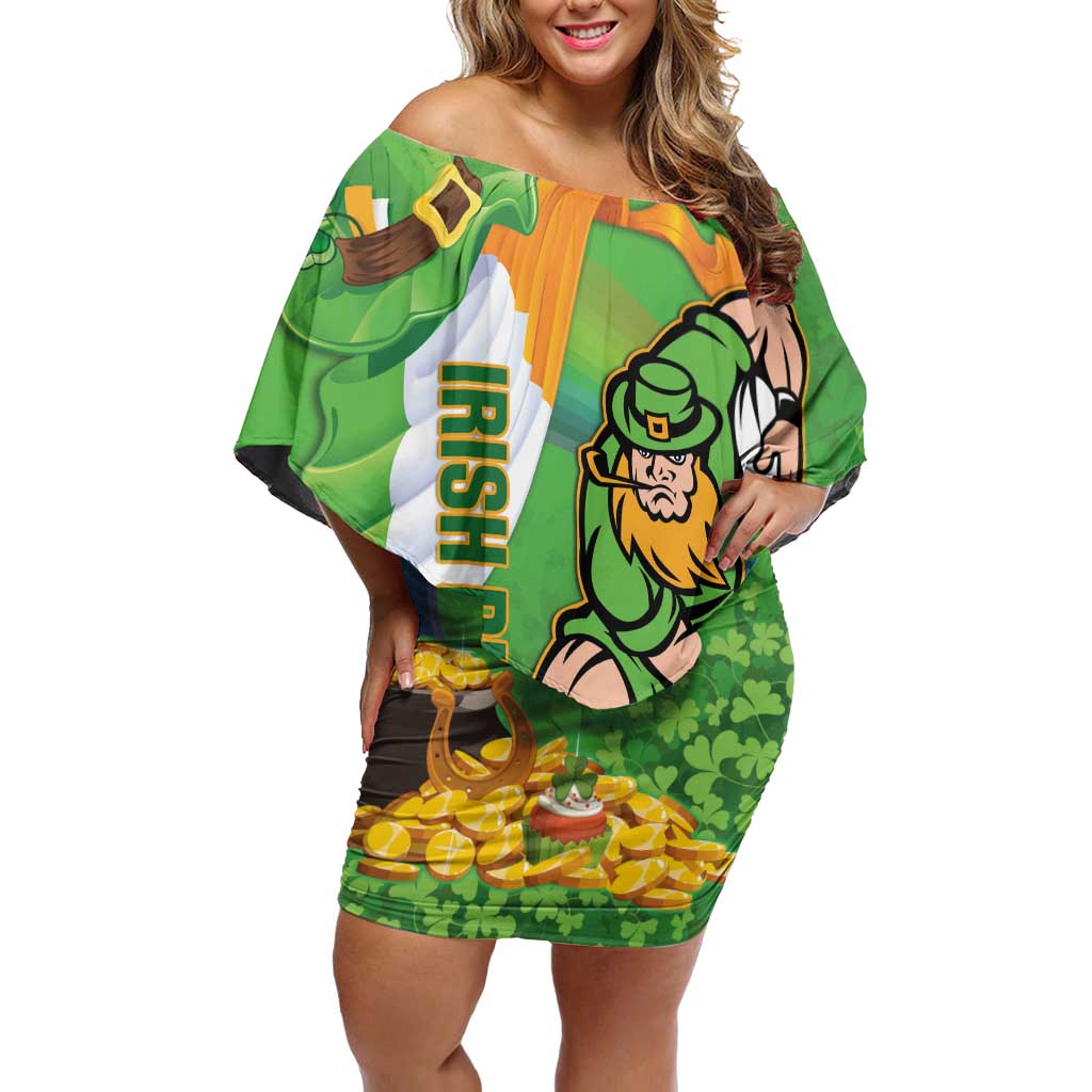 Personalised Ireland Rugby 2025 Family Matching Off Shoulder Short Dress and Hawaiian Shirt Irish Leprechaun Saint Patrick's Day - Wonder Print Shop