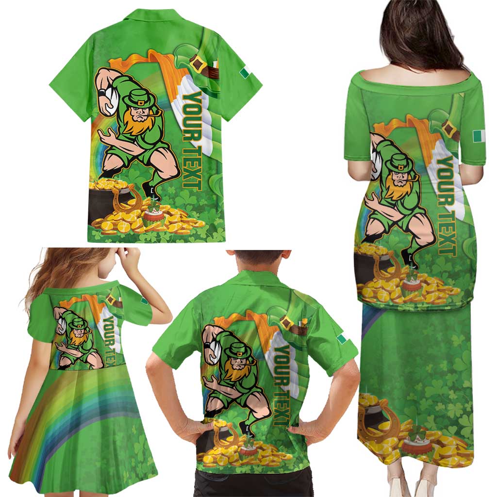 Personalised Ireland Rugby 2025 Family Matching Puletasi and Hawaiian Shirt Irish Leprechaun Saint Patrick's Day