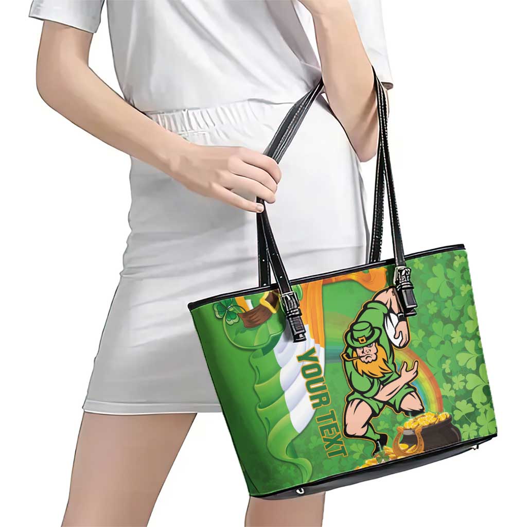 Personalised Ireland Rugby 2025 Leather Tote Bag Irish Leprechaun Saint Patrick's Day