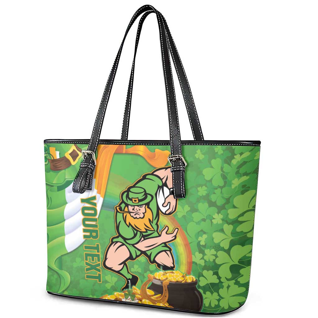 Personalised Ireland Rugby 2025 Leather Tote Bag Irish Leprechaun Saint Patrick's Day