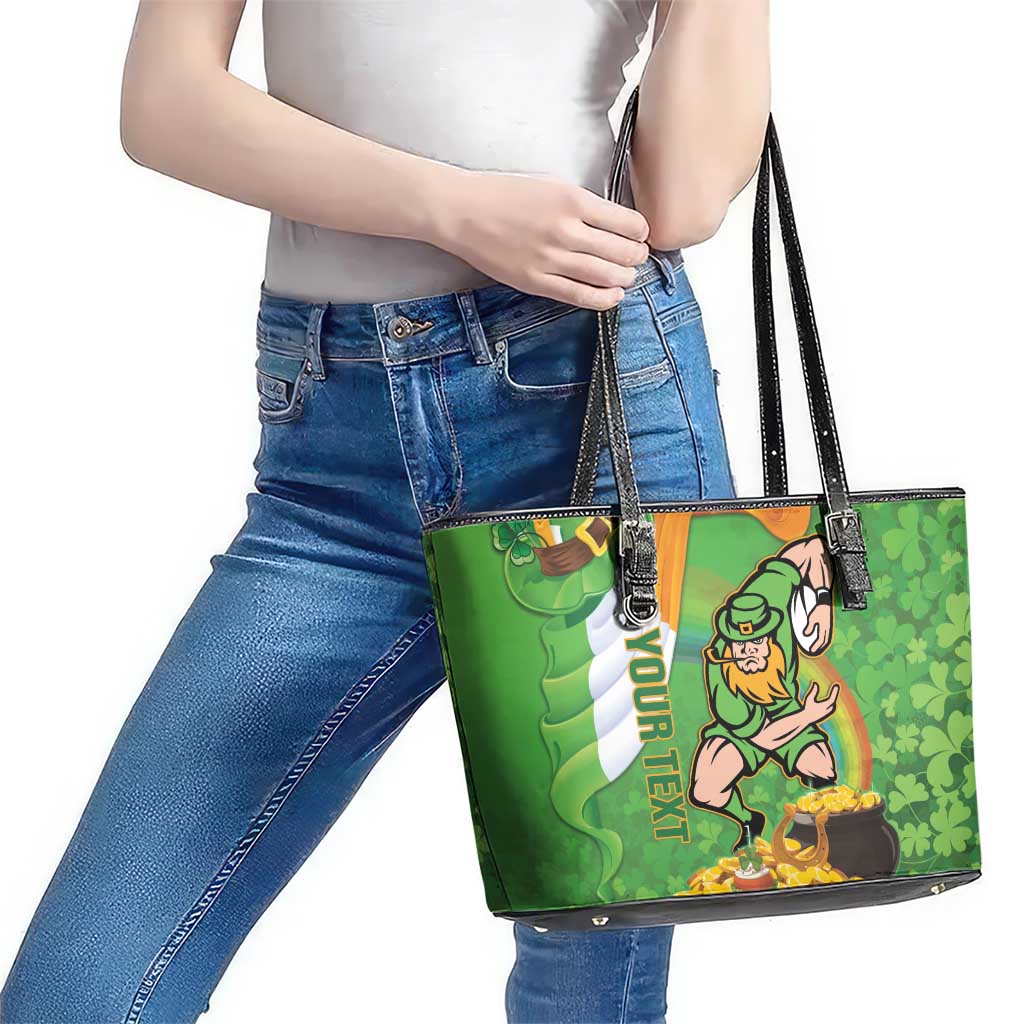 Personalised Ireland Rugby 2025 Leather Tote Bag Irish Leprechaun Saint Patrick's Day