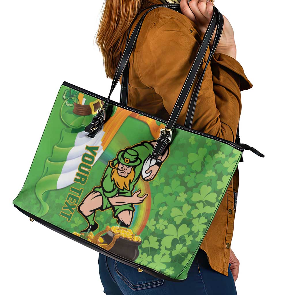 Personalised Ireland Rugby 2025 Leather Tote Bag Irish Leprechaun Saint Patrick's Day
