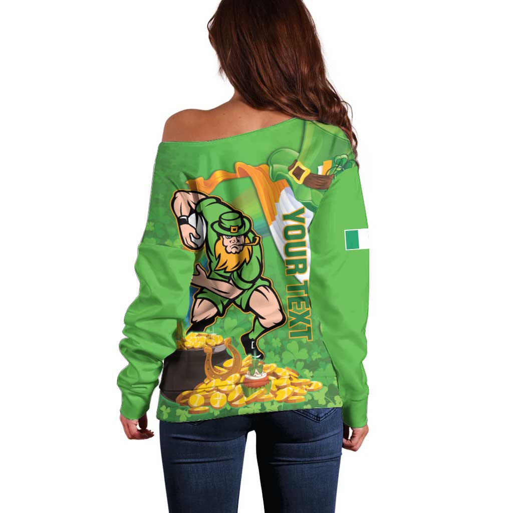 Personalised Ireland Rugby 2025 Off Shoulder Sweater Irish Leprechaun Saint Patrick's Day - Wonder Print Shop