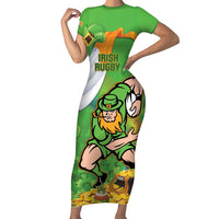 Personalised Ireland Rugby 2025 Short Sleeve Bodycon Dress Irish Leprechaun Saint Patrick's Day - Wonder Print Shop