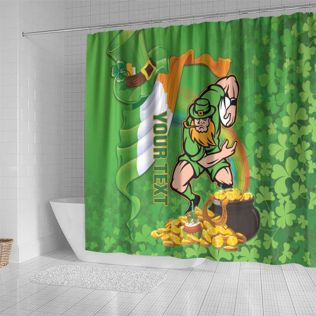 Personalised Ireland Rugby 2025 Shower Curtain Irish Leprechaun Saint Patrick's Day - Wonder Print Shop