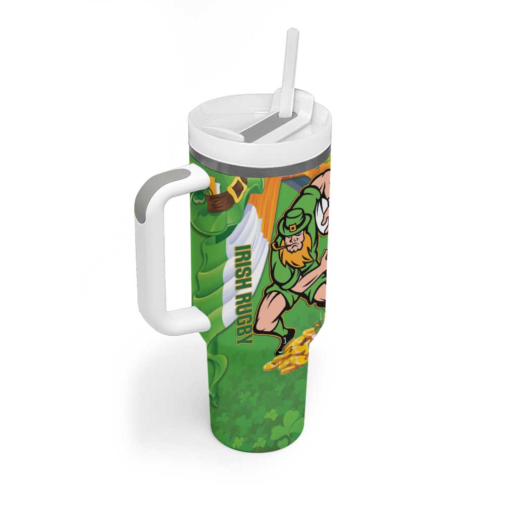 Personalised Ireland Rugby 2025 Tumbler With Handle Irish Leprechaun Saint Patrick's Day - Wonder Print Shop