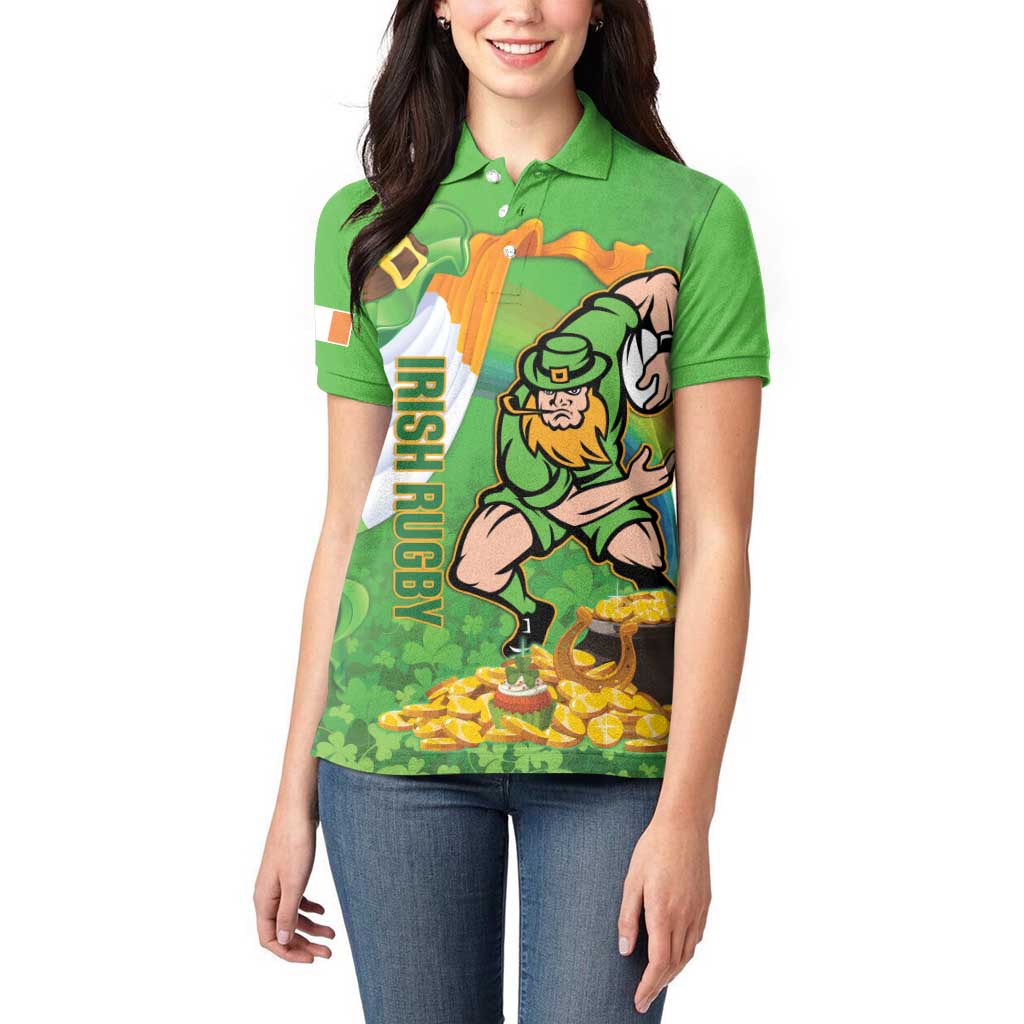 Personalised Ireland Rugby 2025 Women Polo Shirt Irish Leprechaun Saint Patrick's Day - Wonder Print Shop