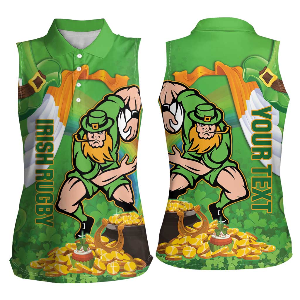 Personalised Ireland Rugby 2025 Women Sleeveless Polo Shirt Irish Leprechaun Saint Patrick's Day - Wonder Print Shop