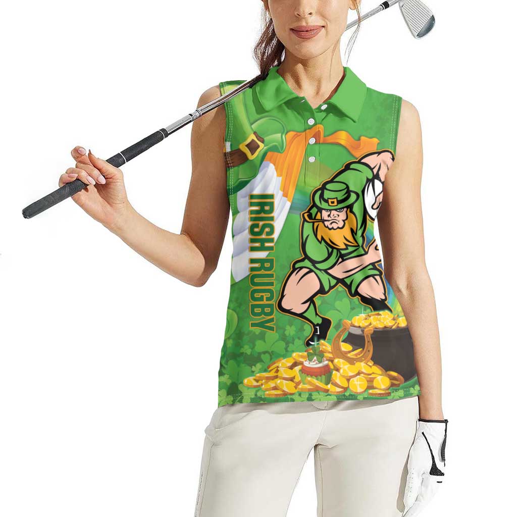 Personalised Ireland Rugby 2025 Women Sleeveless Polo Shirt Irish Leprechaun Saint Patrick's Day - Wonder Print Shop