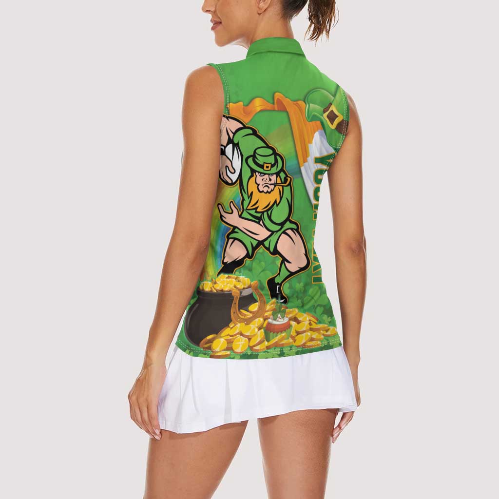 Personalised Ireland Rugby 2025 Women Sleeveless Polo Shirt Irish Leprechaun Saint Patrick's Day - Wonder Print Shop