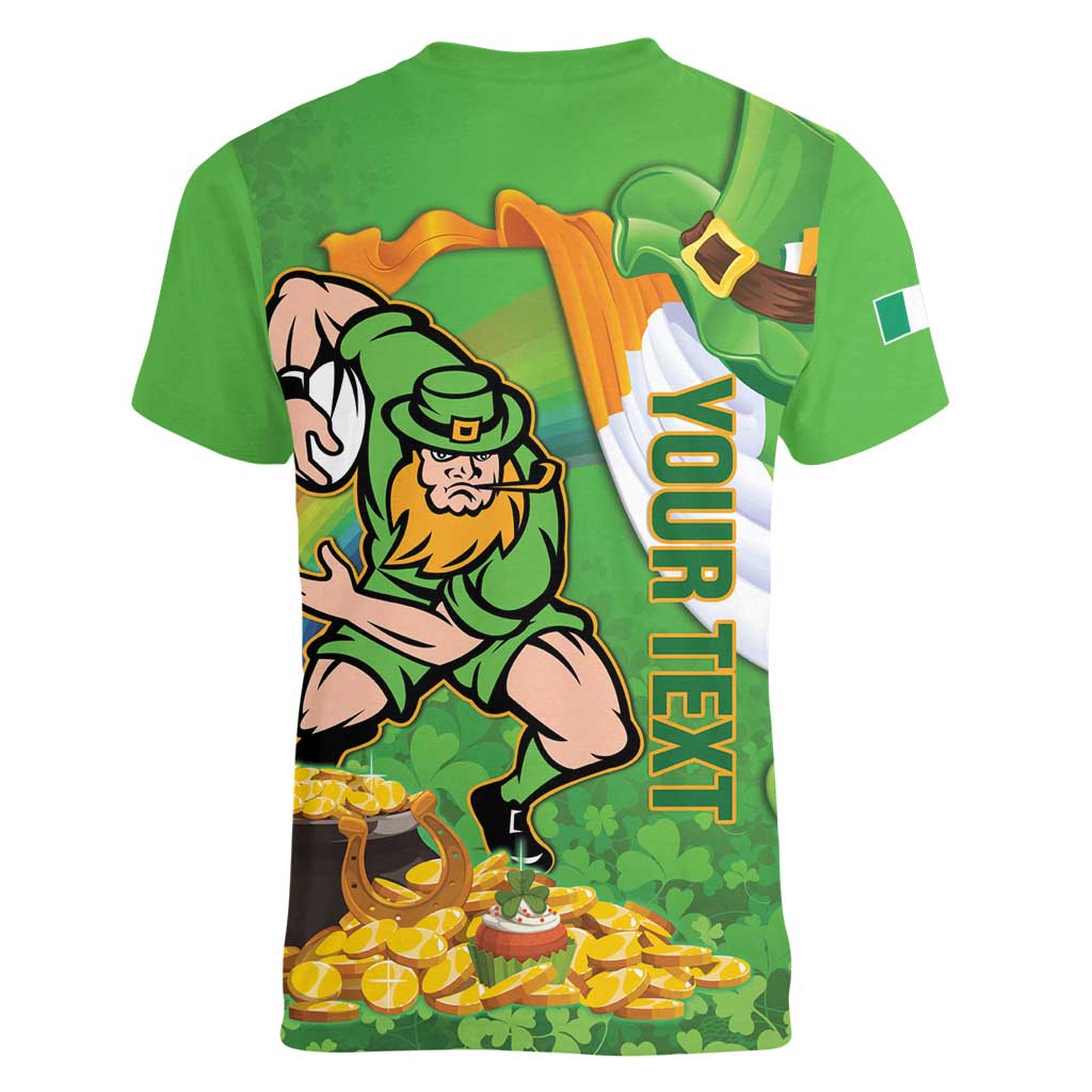 Personalised Ireland Rugby 2025 Women V-Neck T-Shirt Irish Leprechaun Saint Patrick's Day - Wonder Print Shop