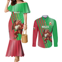 Custom Wales Rugby 2025 Couples Matching Mermaid Dress and Long Sleeve Button Shirt Go Welsh Dragon Sporty Style