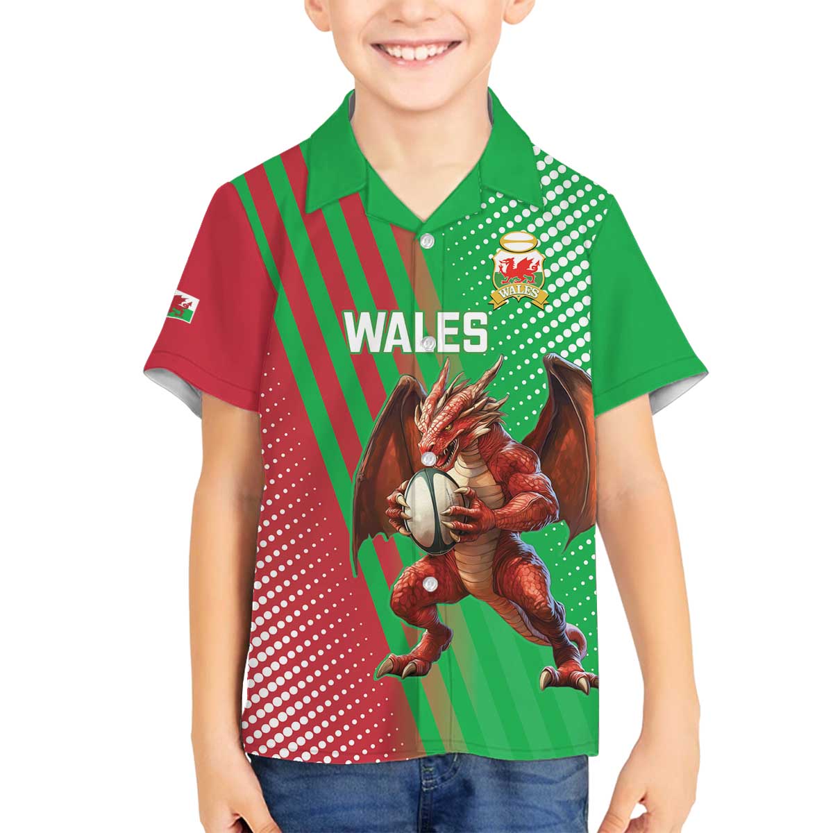 Custom Wales Rugby 2025 Family Matching Off The Shoulder Long Sleeve Dress and Hawaiian Shirt Go Welsh Dragon Sporty Style