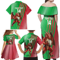 Custom Wales Rugby 2025 Family Matching Off Shoulder Maxi Dress and Hawaiian Shirt Go Welsh Dragon Sporty Style - Wonder Print Shop