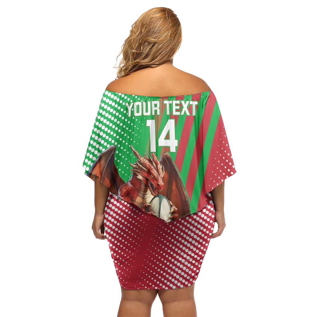 Custom Wales Rugby 2025 Family Matching Off Shoulder Short Dress and Hawaiian Shirt Go Welsh Dragon Sporty Style - Wonder Print Shop