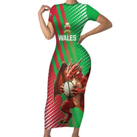 Custom Wales Rugby 2025 Family Matching Short Sleeve Bodycon Dress and Hawaiian Shirt Go Welsh Dragon Sporty Style - Wonder Print Shop