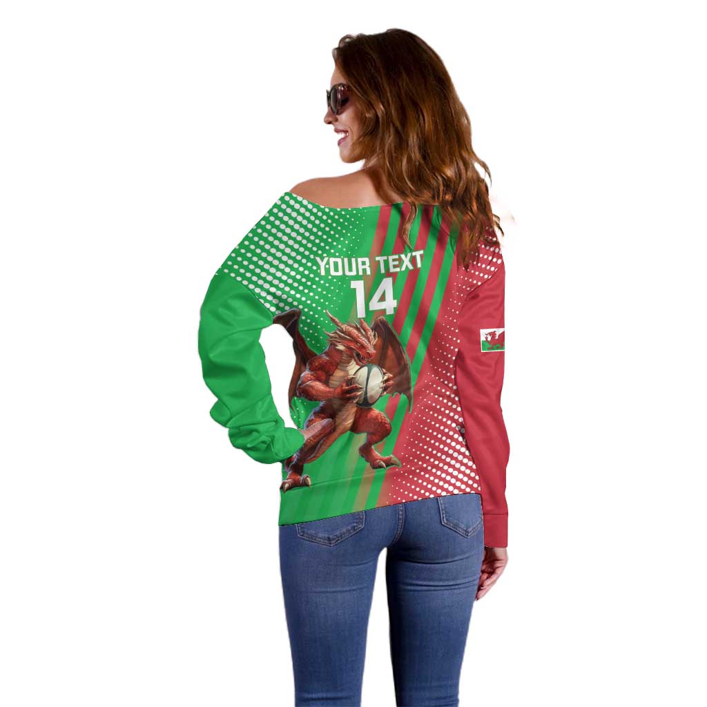 Custom Wales Rugby 2025 Off Shoulder Sweater Go Welsh Dragon Sporty Style - Wonder Print Shop