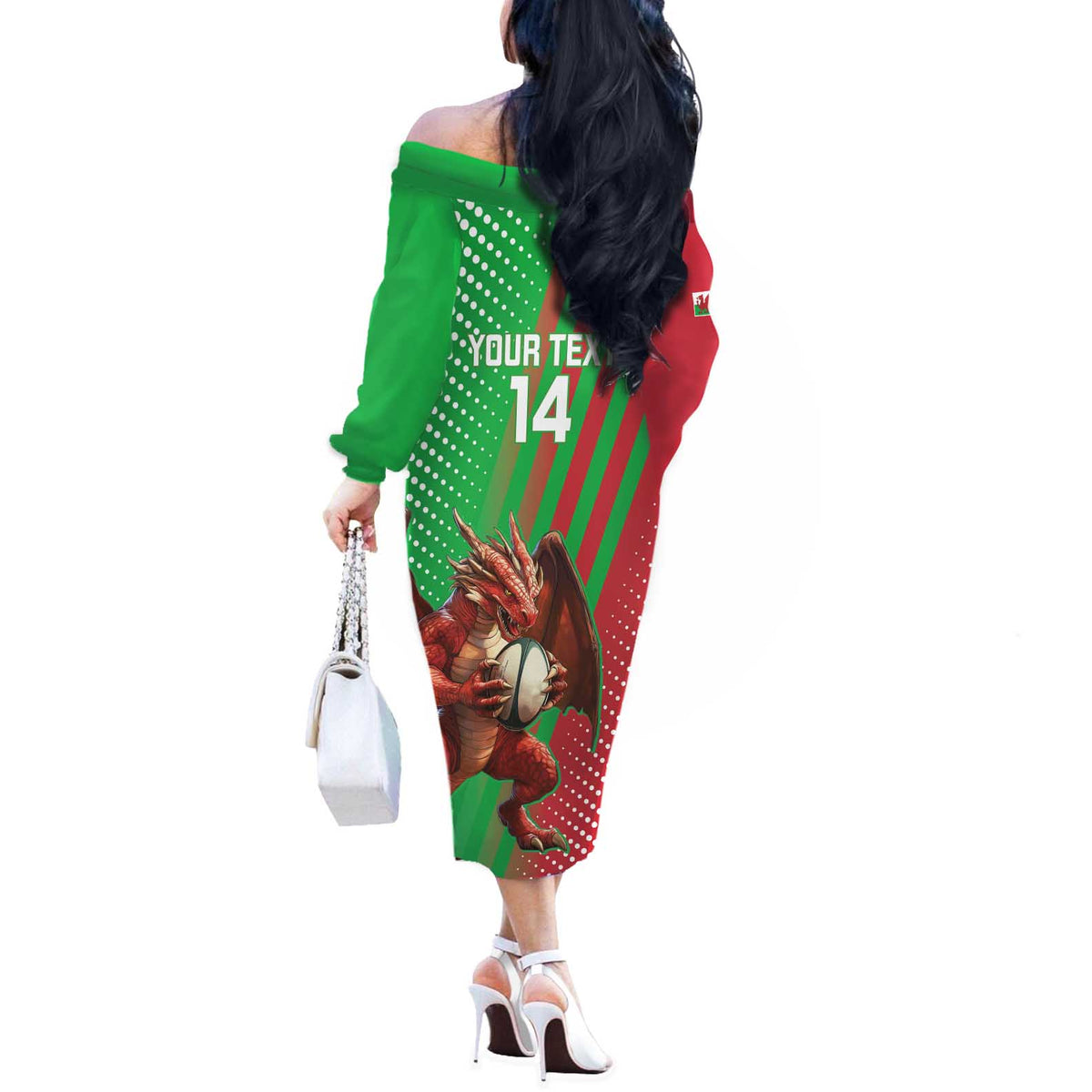 Custom Wales Rugby 2025 Off The Shoulder Long Sleeve Dress Go Welsh Dragon Sporty Style - Wonder Print Shop