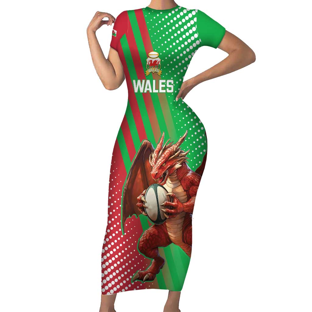 Custom Wales Rugby 2025 Short Sleeve Bodycon Dress Go Welsh Dragon Sporty Style - Wonder Print Shop