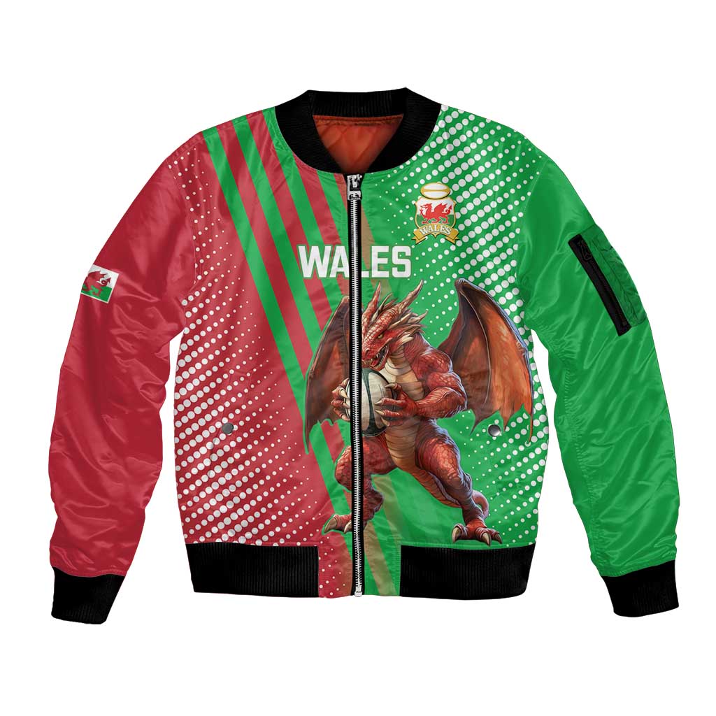 Custom Wales Rugby 2025 Sleeve Zip Bomber Jacket Go Welsh Dragon Sporty Style - Wonder Print Shop
