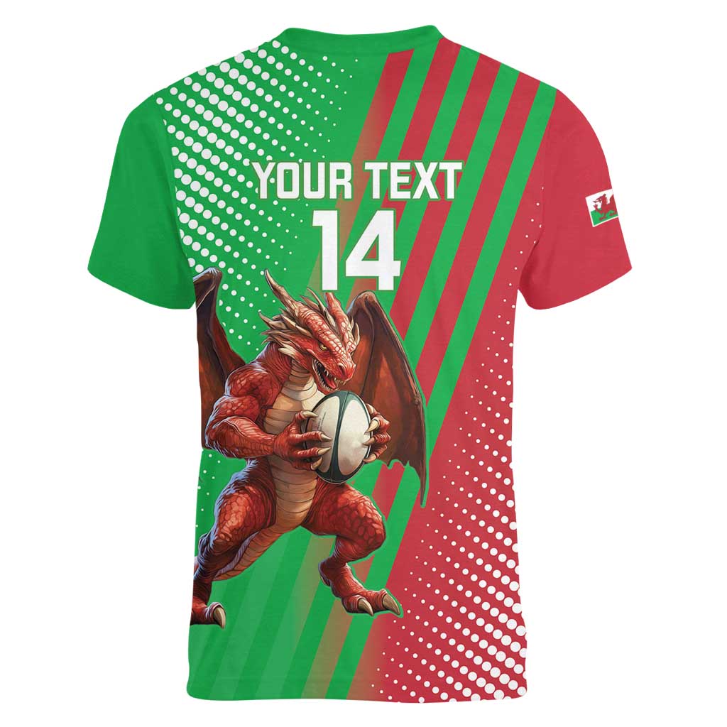 Custom Wales Rugby 2025 Women V-Neck T-Shirt Go Welsh Dragon Sporty Style - Wonder Print Shop