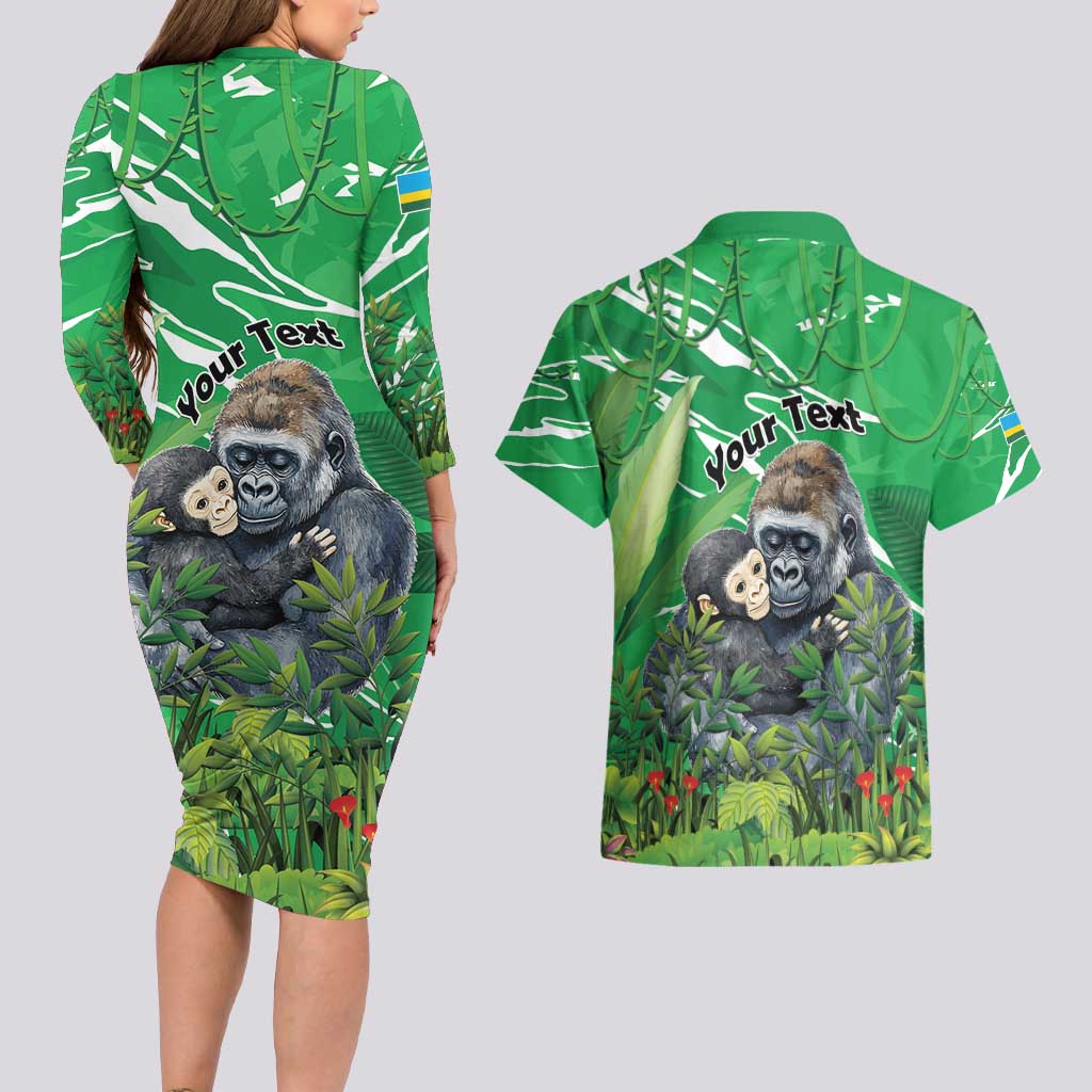 Personalized Rwanda Kwita Izina Couples Matching Long Sleeve Bodycon Dress and Hawaiian Shirt Name a Gorilla - Save a Species - Wonder Print Shop