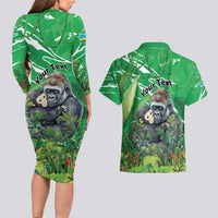 Personalized Rwanda Kwita Izina Couples Matching Long Sleeve Bodycon Dress and Hawaiian Shirt Name a Gorilla - Save a Species - Wonder Print Shop