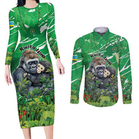 Personalized Rwanda Kwita Izina Couples Matching Long Sleeve Bodycon Dress and Long Sleeve Button Shirt Name a Gorilla - Save a Species - Wonder Print Shop