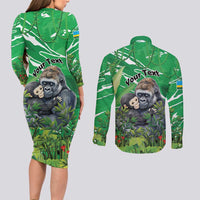 Personalized Rwanda Kwita Izina Couples Matching Long Sleeve Bodycon Dress and Long Sleeve Button Shirt Name a Gorilla - Save a Species - Wonder Print Shop