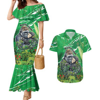 Personalized Rwanda Kwita Izina Couples Matching Mermaid Dress and Hawaiian Shirt Name a Gorilla - Save a Species - Wonder Print Shop