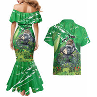 Personalized Rwanda Kwita Izina Couples Matching Mermaid Dress and Hawaiian Shirt Name a Gorilla - Save a Species - Wonder Print Shop