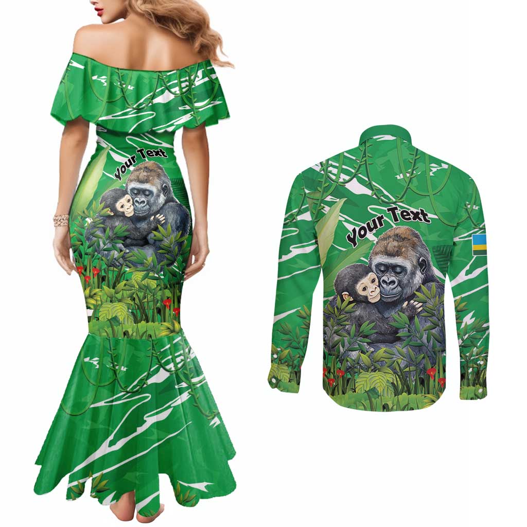 Personalized Rwanda Kwita Izina Couples Matching Mermaid Dress and Long Sleeve Button Shirt Name a Gorilla - Save a Species - Wonder Print Shop
