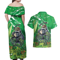 Personalized Rwanda Kwita Izina Couples Matching Off Shoulder Maxi Dress and Hawaiian Shirt Name a Gorilla - Save a Species - Wonder Print Shop