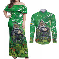 Personalized Rwanda Kwita Izina Couples Matching Off Shoulder Maxi Dress and Long Sleeve Button Shirt Name a Gorilla - Save a Species - Wonder Print Shop