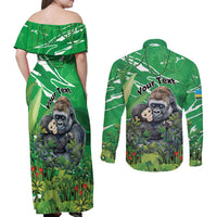 Personalized Rwanda Kwita Izina Couples Matching Off Shoulder Maxi Dress and Long Sleeve Button Shirt Name a Gorilla - Save a Species - Wonder Print Shop