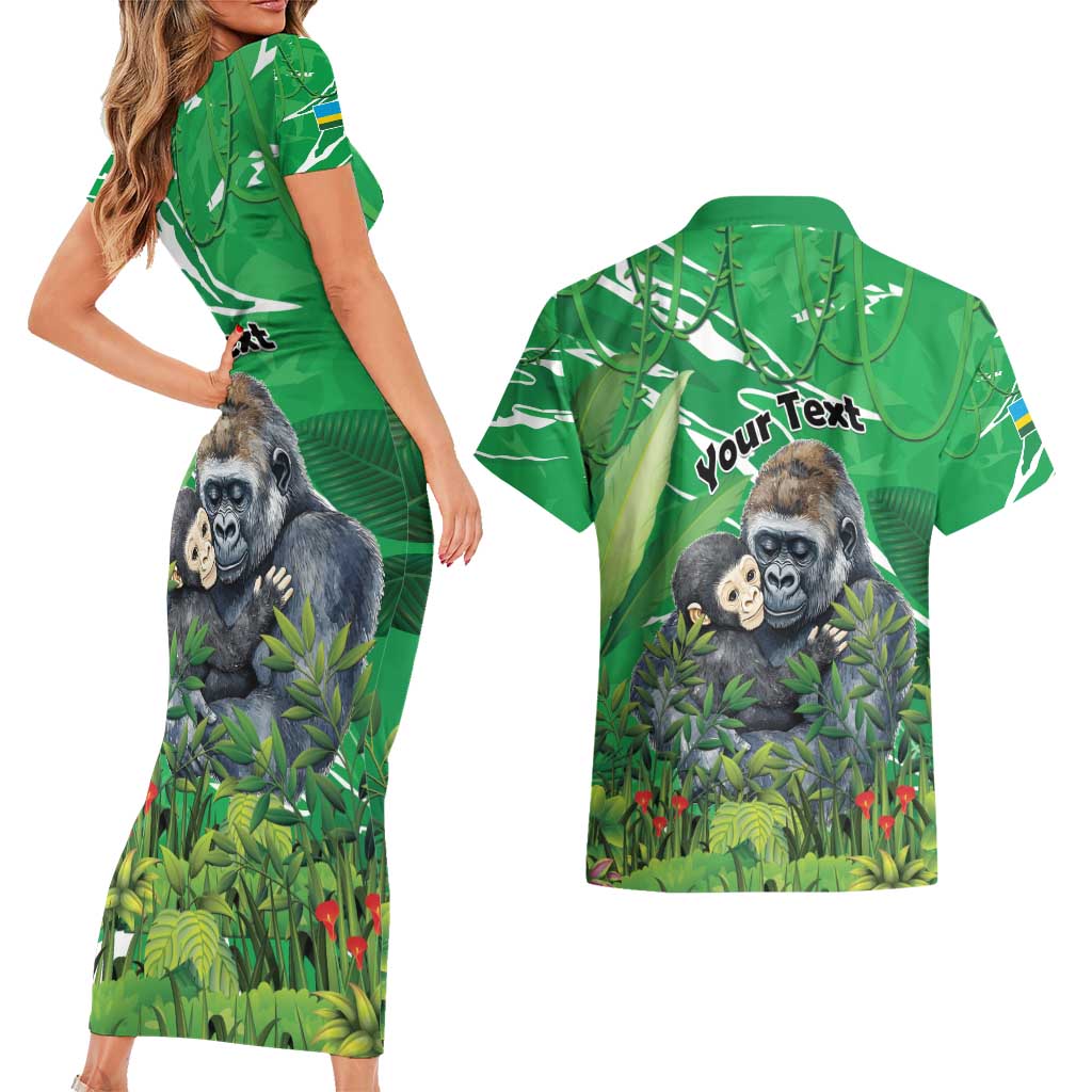Personalized Rwanda Kwita Izina Couples Matching Short Sleeve Bodycon Dress and Hawaiian Shirt Name a Gorilla - Save a Species - Wonder Print Shop