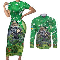 Personalized Rwanda Kwita Izina Couples Matching Short Sleeve Bodycon Dress and Long Sleeve Button Shirt Name a Gorilla - Save a Species - Wonder Print Shop