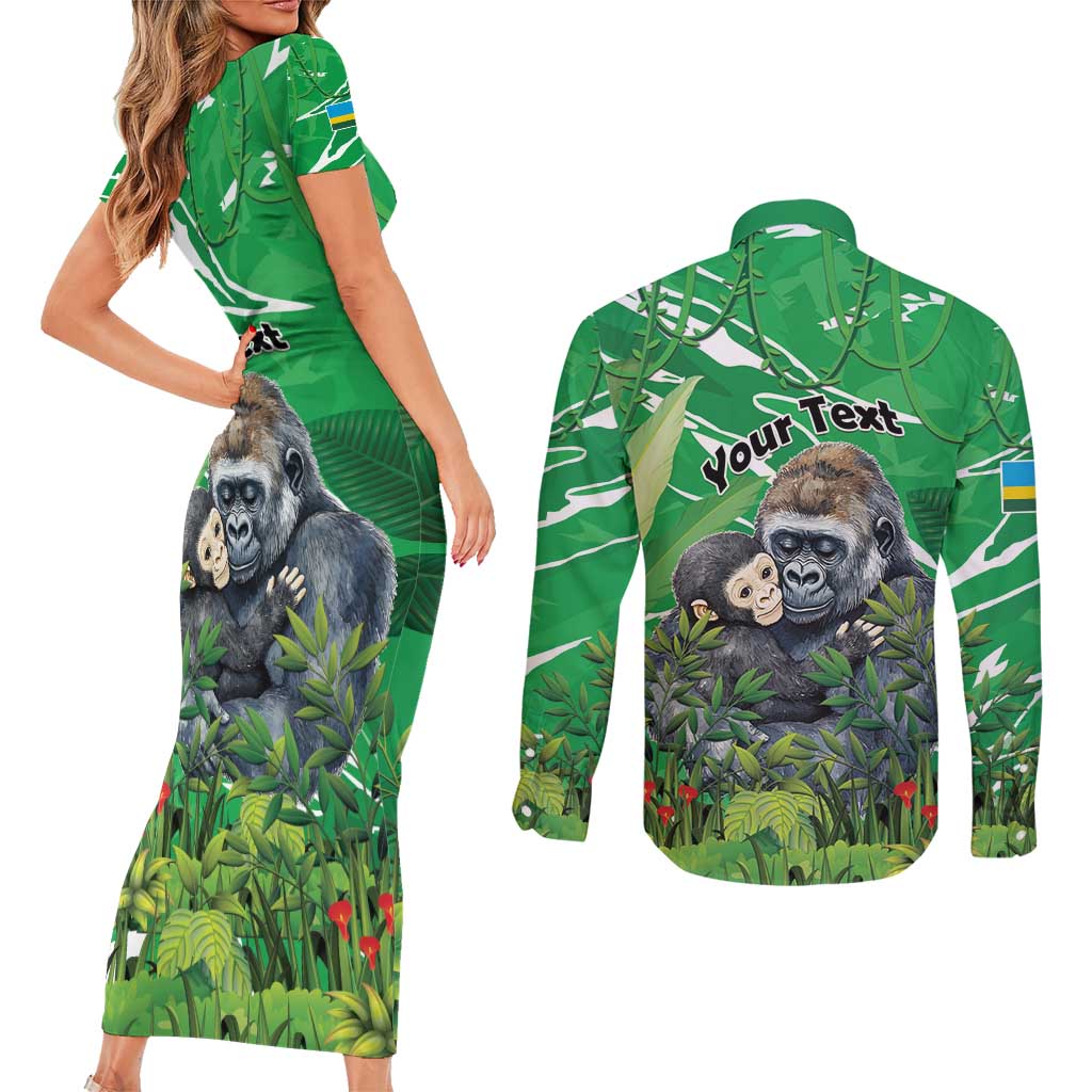 Personalized Rwanda Kwita Izina Couples Matching Short Sleeve Bodycon Dress and Long Sleeve Button Shirt Name a Gorilla - Save a Species - Wonder Print Shop