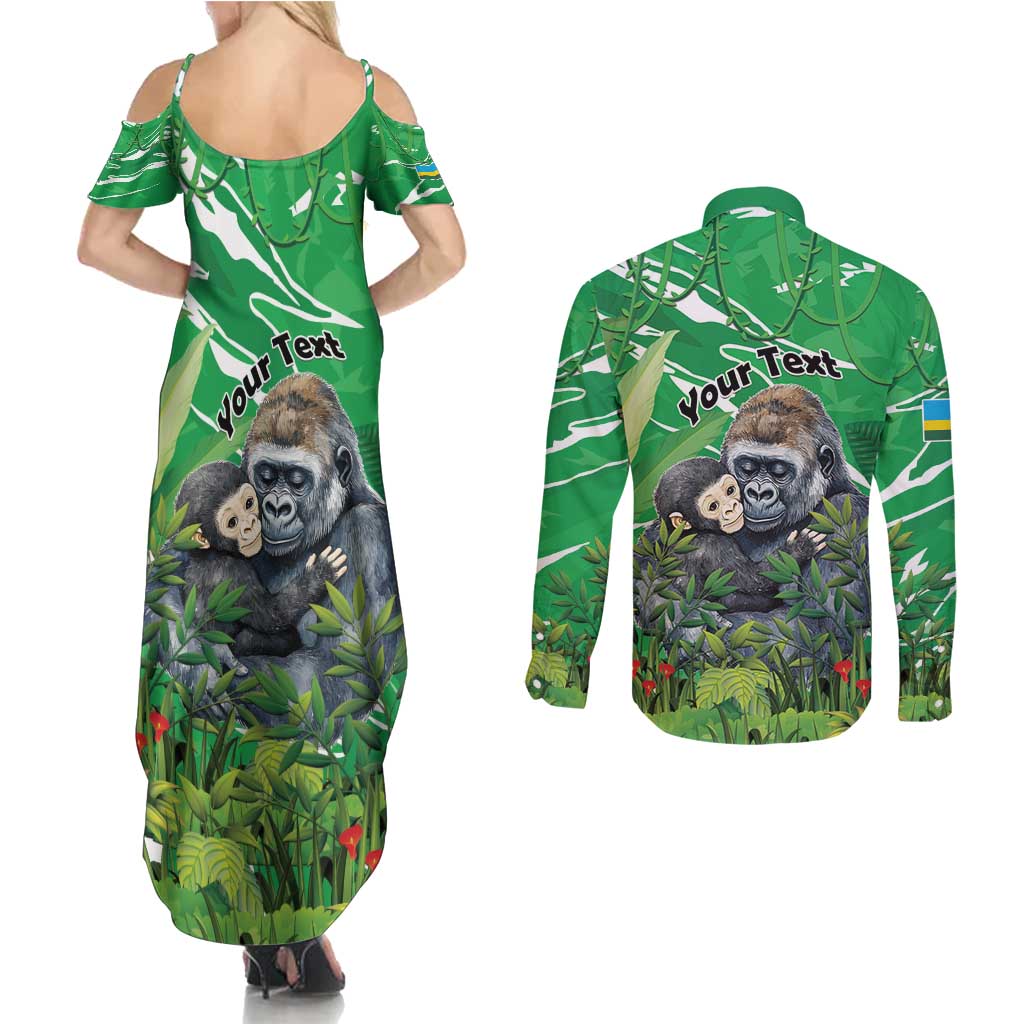 Personalized Rwanda Kwita Izina Couples Matching Summer Maxi Dress and Long Sleeve Button Shirt Name a Gorilla - Save a Species - Wonder Print Shop