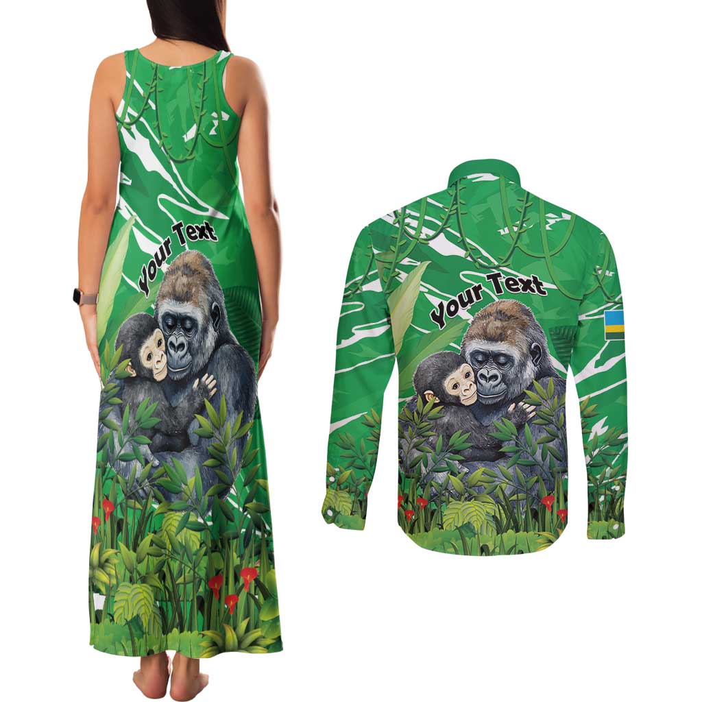 Personalized Rwanda Kwita Izina Couples Matching Tank Maxi Dress and Long Sleeve Button Shirt Name a Gorilla - Save a Species - Wonder Print Shop