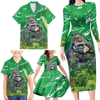 Personalized Rwanda Kwita Izina Family Matching Long Sleeve Bodycon Dress and Hawaiian Shirt Name a Gorilla - Save a Species - Wonder Print Shop
